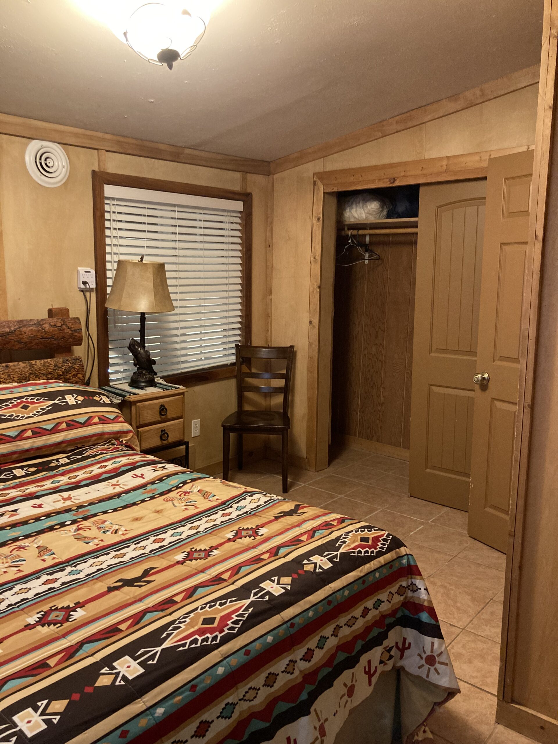 Cabin has two bedrooms, each with a queen bed